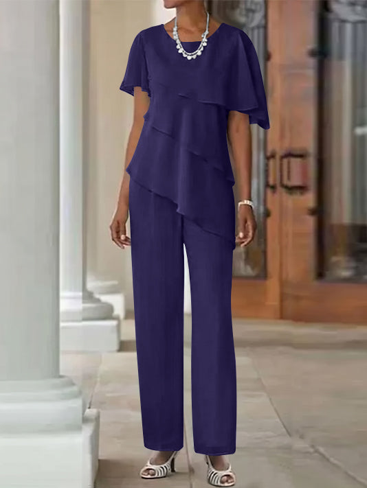 Pantsuit 2 Piece Jewel Neck Floor-Length Mother Of The Bride Dresses