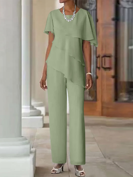 Pantsuit 2 Piece Jewel Neck Floor-Length Mother Of The Bride Dresses