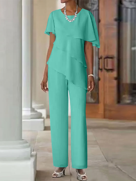 Pantsuit 2 Piece Jewel Neck Floor-Length Mother Of The Bride Dresses