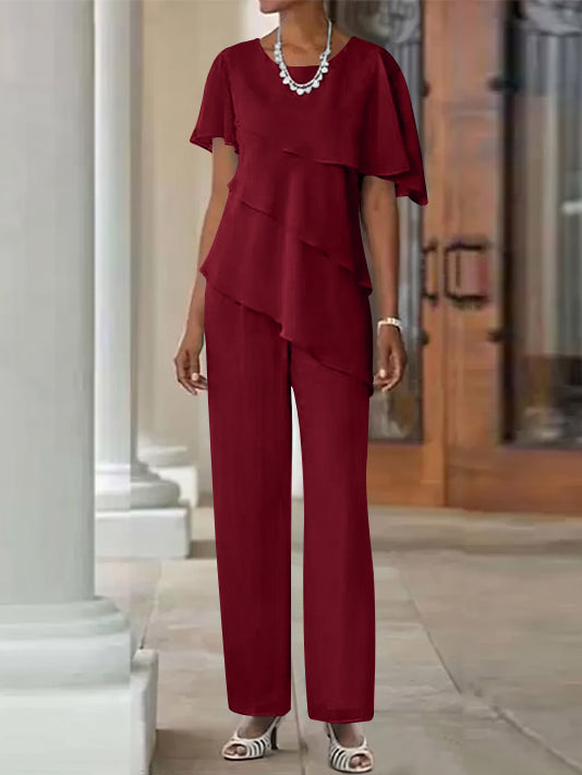 Pantsuit 2 Piece Jewel Neck Floor-Length Mother Of The Bride Dresses