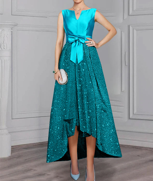 Chiffon Scoop Long Sleeves Mother of the Bride Dress with Sash ＆ Sequins