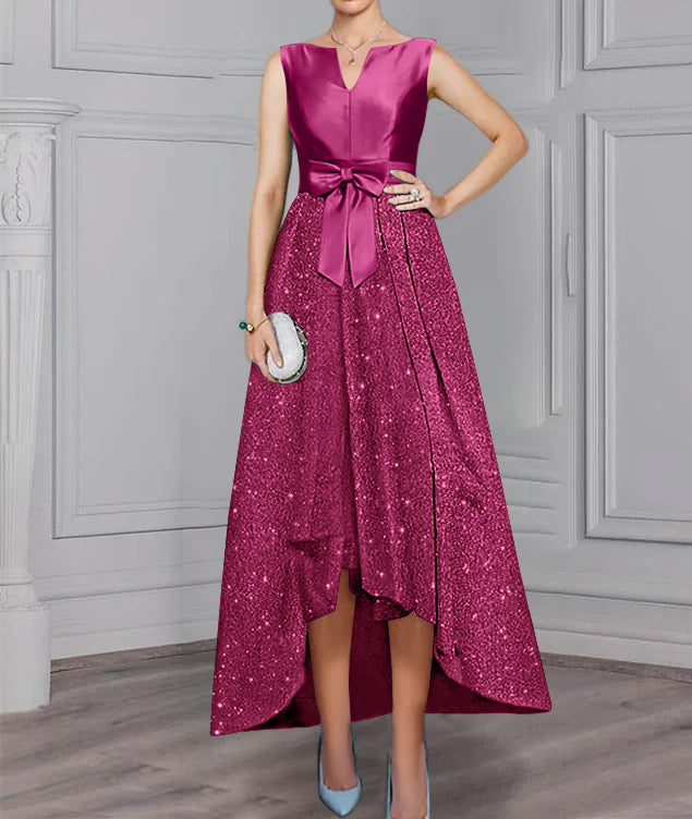 Scoop Long Sleeves Mother of the Bride Dress with Sash ＆ Sequins