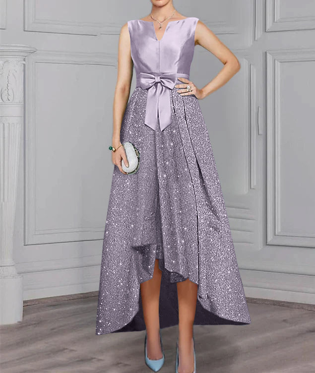 Chiffon Scoop Long Sleeves Mother of the Bride Dress with Sash ＆ Sequins