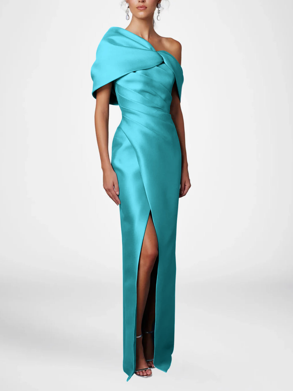 A-Line/Princess V-Neck Half Sleeves Asymmetrical Mother of the Bride Dresses with Ruffles - Mondressy A-Line/Princess V-Neck Half Sleeves Asymmetrical Mother of the Bride Dresses with Ruffles - Mondressy