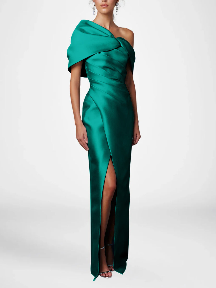 A-Line/Princess One-Shoulder Half Sleeves Floor Length Wedding Pantsuits With Ruffles main image 1