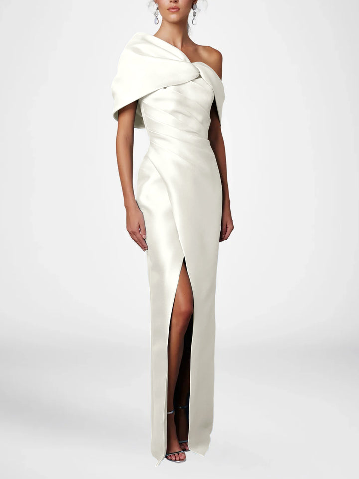 Sheath/Column One-Shoulder Half Sleeves Floor-Length Mother of the Bride Dresses with Ruffles