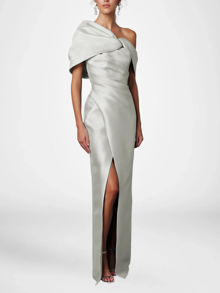 Sheath/Column One-Shoulder Half Sleeves Floor-Length Mother of the Bride Dresses with Ruffles