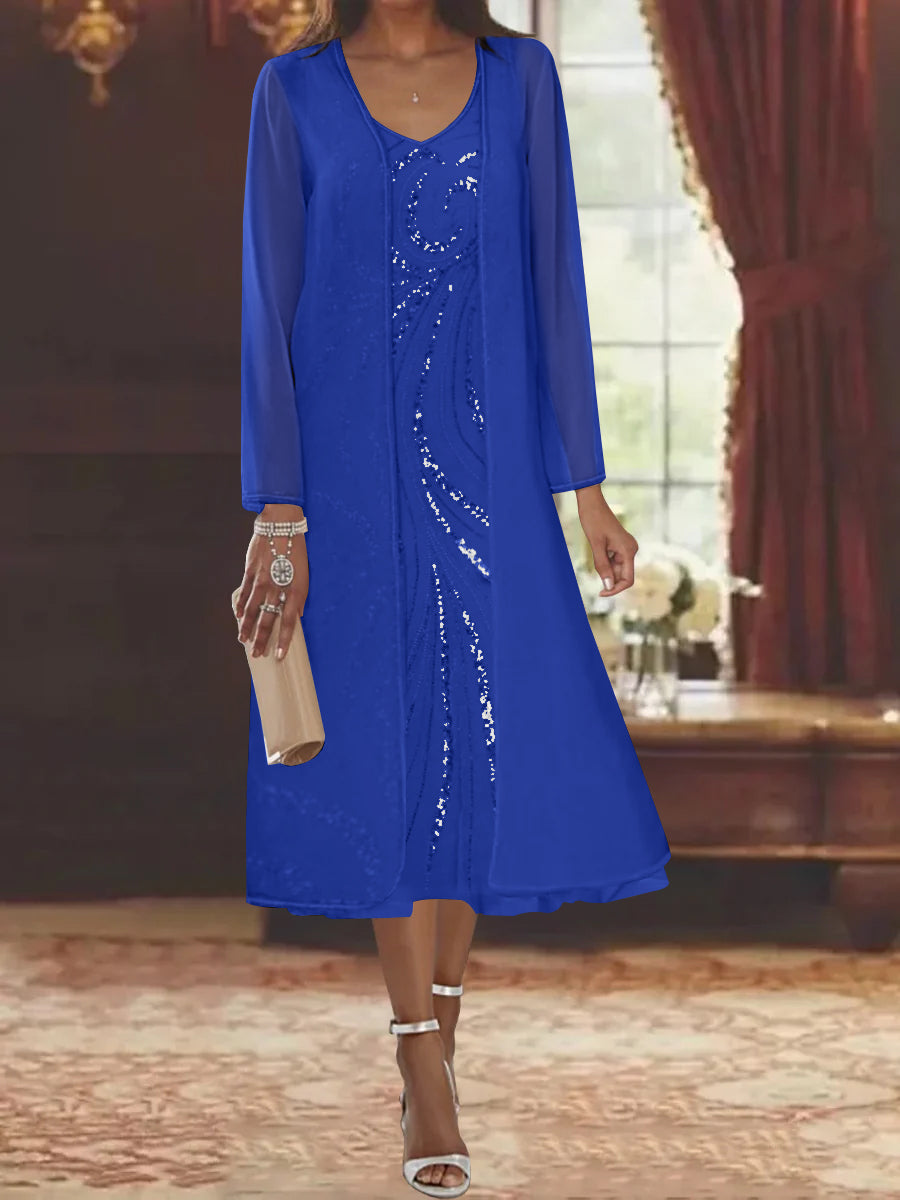 Sheath/Column V-Neck Long Sleeve Mini Mother Of The Bride & Groom Dresses With Solid Color main image 0
