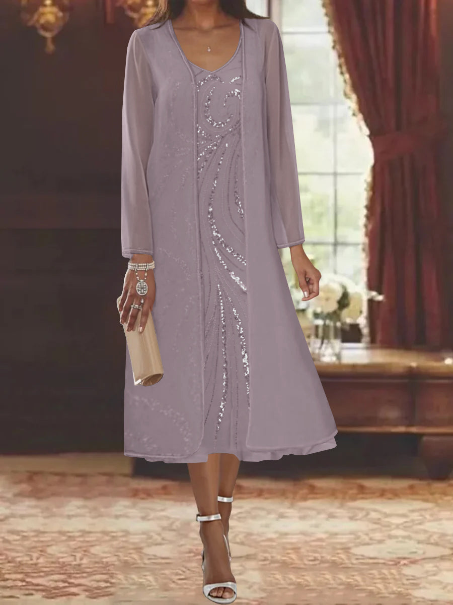Sheath/Column Mini Long Sleeves Mother of the Bride Dresses Deep V-back main image 1