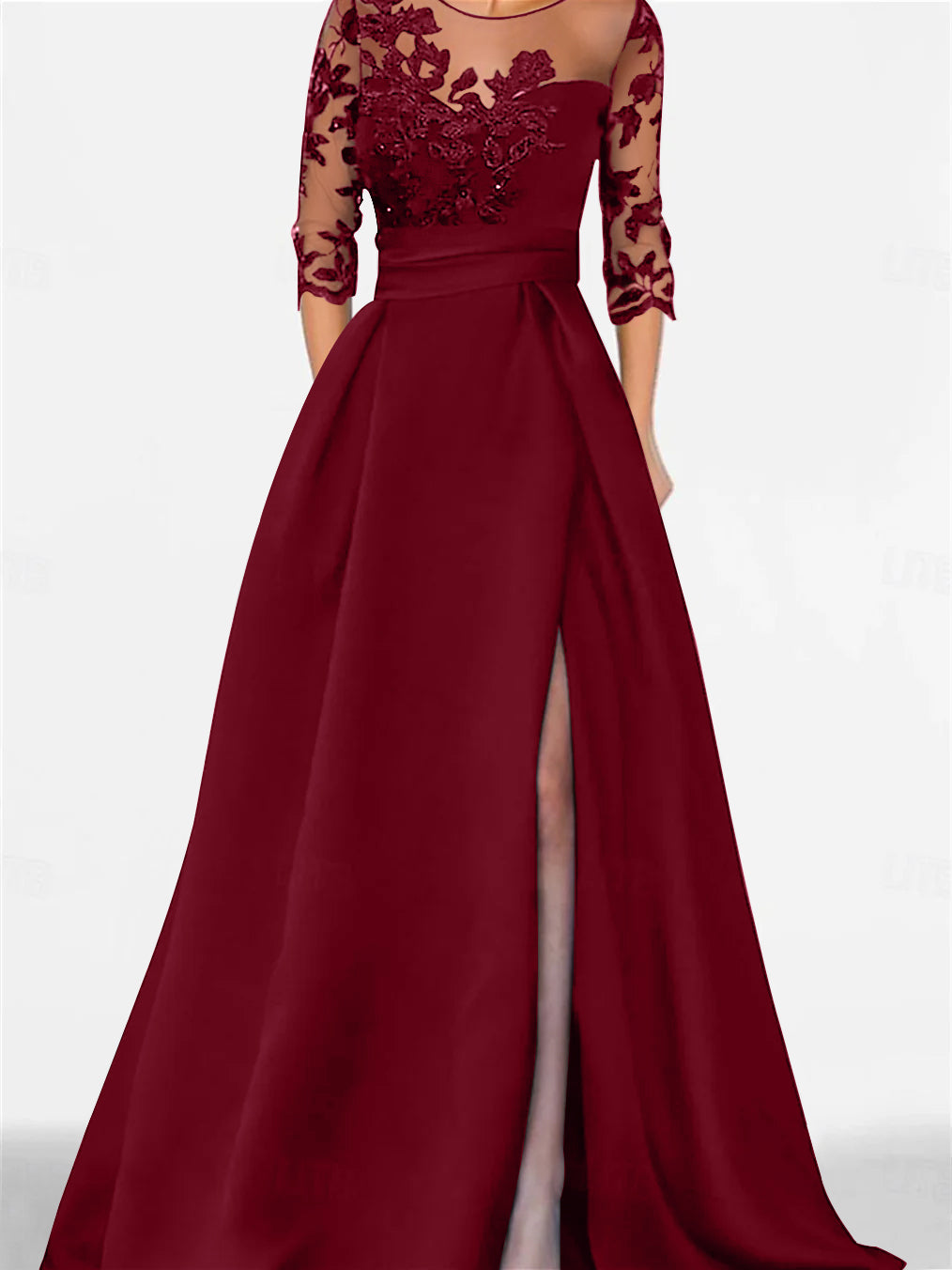 A-Line/Princess Sweetheart 3/4 Sleeves Floor-Length Mother Of The Bride Dresses With Lace & Split Side Burgundy A-Line/Princess Sweetheart 3/4 Sleeves Floor-Length Mother Of The Bride Dresses With Lace & Split Side Burgundy