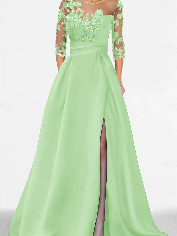 A-Line/Princess Sweetheart 3/4 Sleeves Floor-Length Mother Of The Bride Dresses With Lace & Split Side