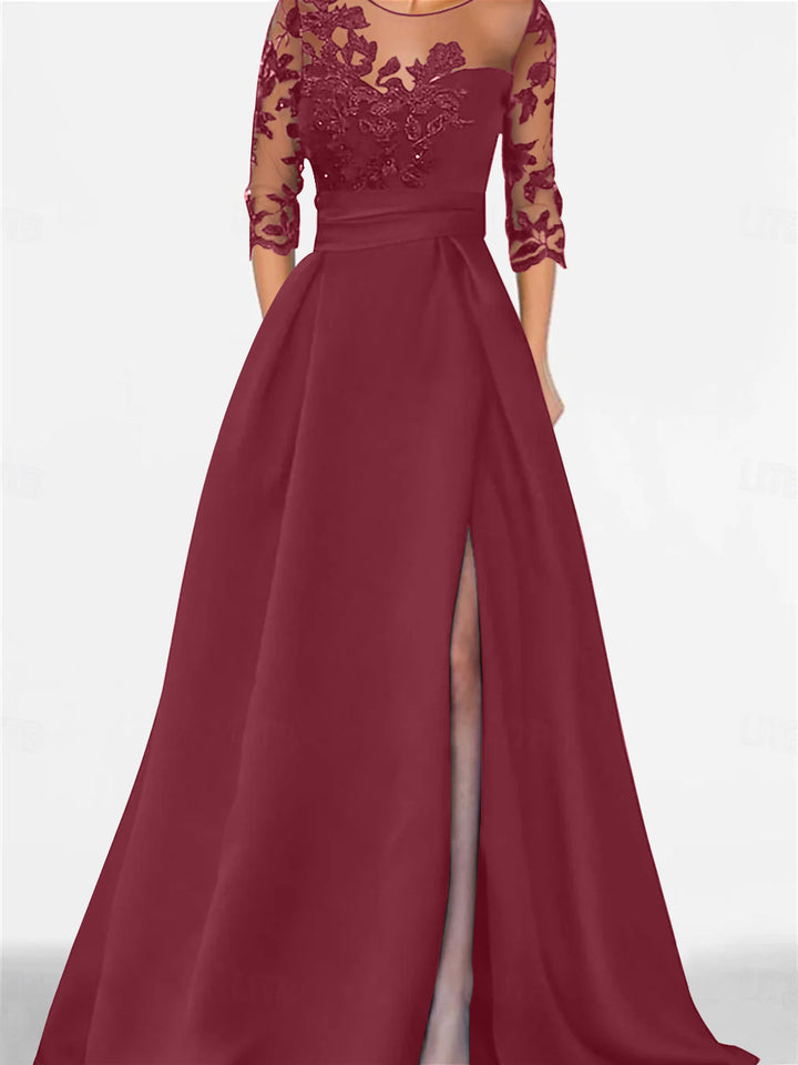 A-Line/Princess Sweetheart 3/4 Sleeves Floor-Length Mother Of The Bride Dresses With Lace & Split Side