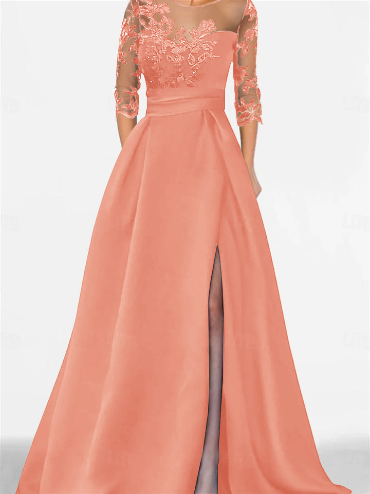 A-Line/Princess Sweetheart 3/4 Sleeves Floor-Length Mother Of The Bride Dresses With Lace & Split Side