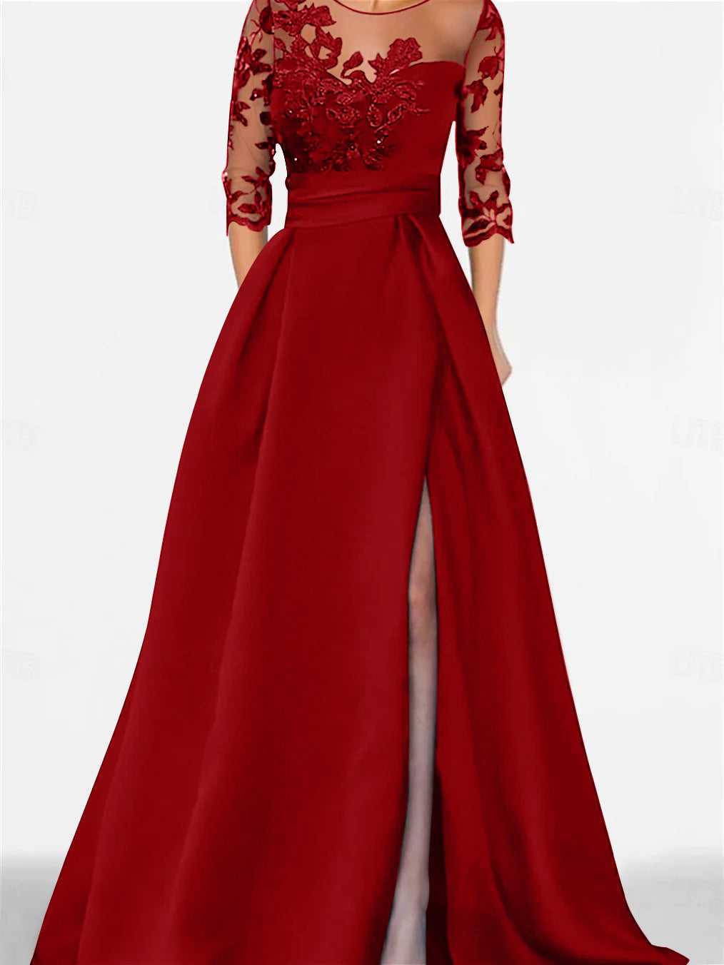 A-Line/Princess Sweetheart 3/4 Sleeves Floor-Length Mother Of The Bride Dresses With Lace & Split Side Dark Red A-Line/Princess Sweetheart 3/4 Sleeves Floor-Length Mother Of The Bride Dresses With Lace & Split Side Dark Red