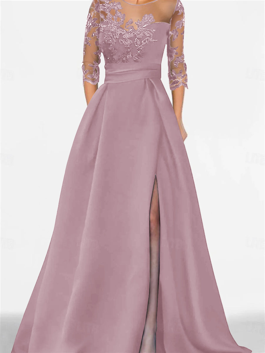 A-Line/Princess Sweetheart 3/4 Sleeves Floor-Length Mother Of The Bride Dresses With Lace & Split Side