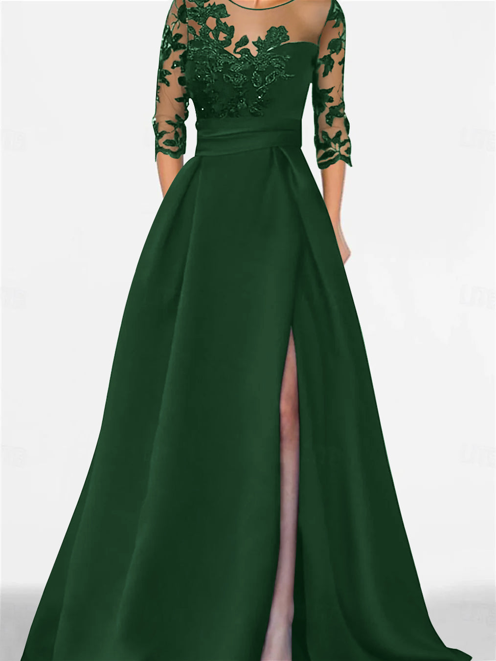 Black Mother of The Bride Dresses Women's A-Line Lace 3/4 Sleeves Floor-Length Wedding Formal Evening Gowns with Split Side, Black Black Mother of The Bride Dresses Women's A-Line Lace 3/4 Sleeves Floor-Length Wedding Formal Evening Gowns with Split Side, Black