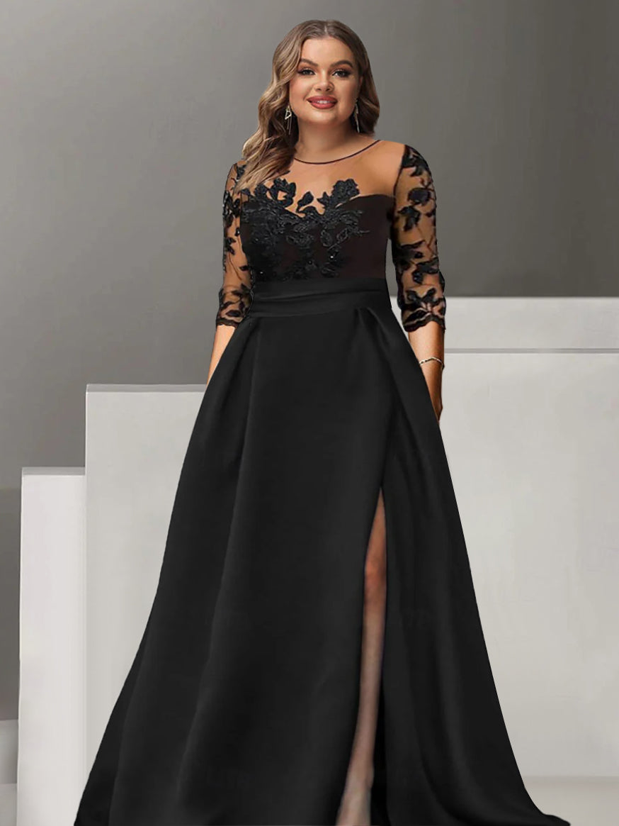 A-Line/Princess Sweetheart 3/4 Sleeves Floor-Length Mother Of The Bride Dresses With Lace & Split Side