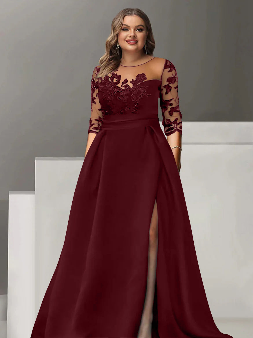 A-Line/Princess Sweetheart 3/4 Sleeves Floor-Length Plus Size