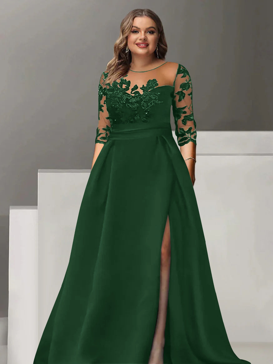 Plus Size Green Lace Dress With Sleeves Green Plus Size Long Flowy Prom Dress With Lace Plus Size Green Lace Dress With Sleeves Green Plus Size Long Flowy Prom Dress With Lace