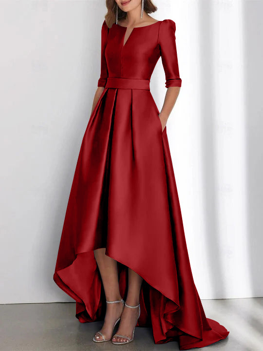 A-Line/Princess Half Sleeves Asymmetrical Mother Of The Bride Dresses With Pockets Dark Red A-Line/Princess Half Sleeves Asymmetrical Mother Of The Bride Dresses With Pockets Dark Red