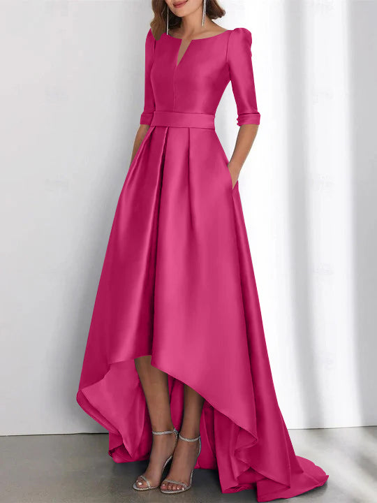 a frame dress A-Line/Princess Half Sleeves Asymmetrical Mother Of The Bride Dresses With Pockets Fuchsia