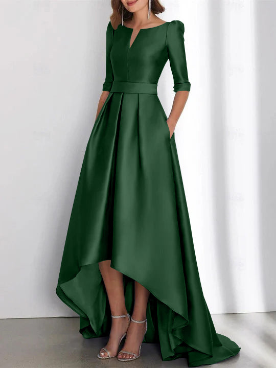 A-Line/Princess Half Sleeves Asymmetrical Mother Of The Bride Dresses With Pockets Green Black A-Line/Princess Half Sleeves Asymmetrical Mother Of The Bride Dresses With Pockets Green Black