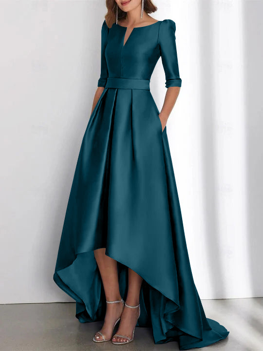 A-Line/Princess Half Sleeves Asymmetrical Mother Of The Bride Dresses With Pockets Ink Blue