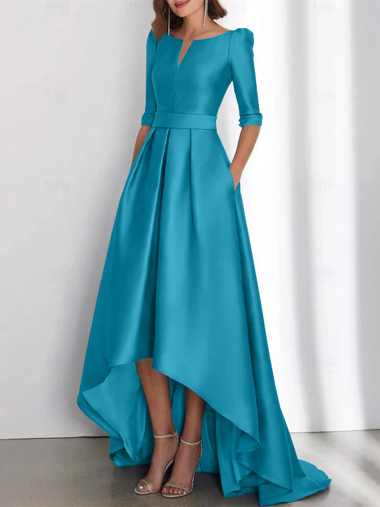 a frame dress A-Line/Princess Half Sleeves Asymmetrical Mother Of The Bride Dresses With Pockets Ocean Blue