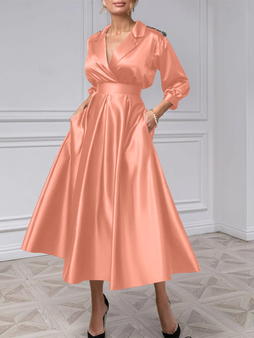 A-Line/Princess V-Neck 3/4 Sleeves Mother Of The Bride Dresses With Beading