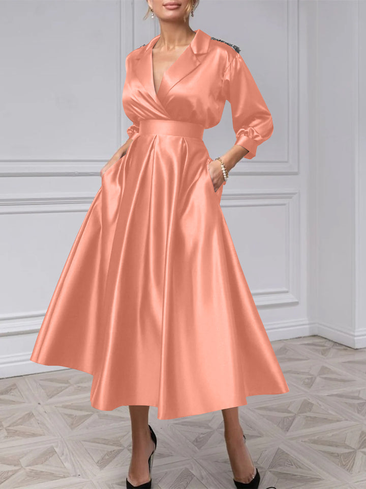 A-Line/Princess V-Neck 3/4 Sleeves Mother Of The Bride Dresses With Beading