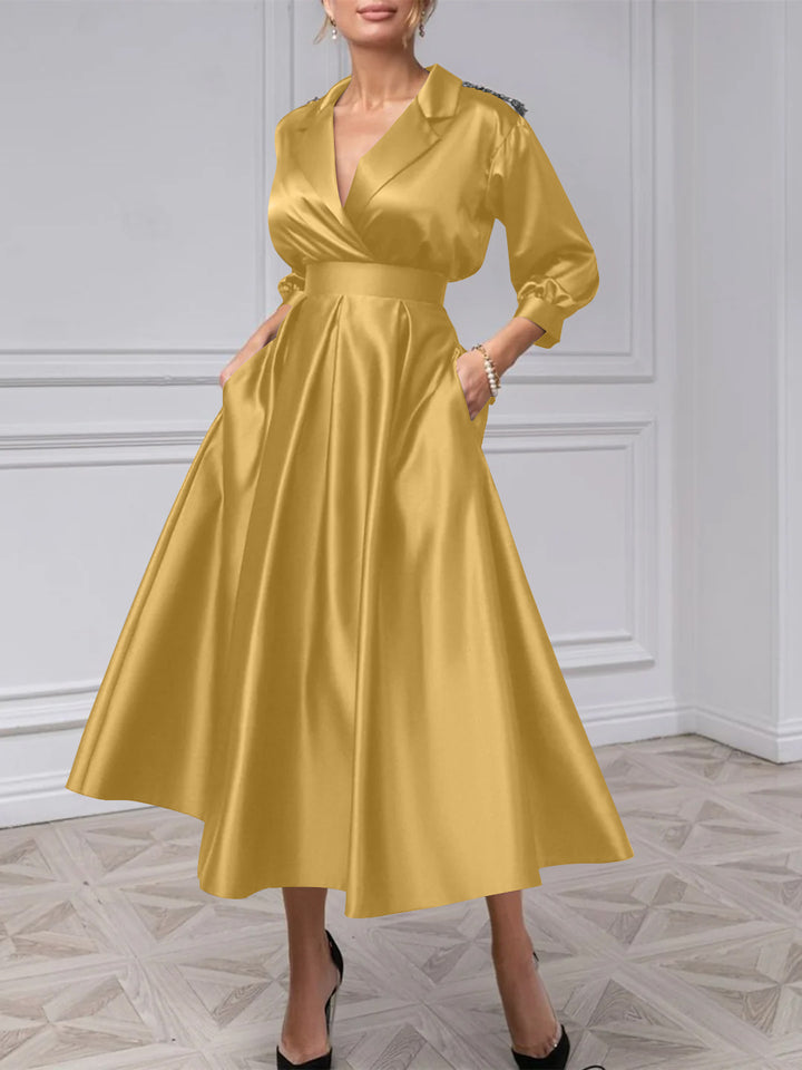 A-Line/Princess V-Neck 3/4 Sleeves Mother Of The Bride Dresses With Beading