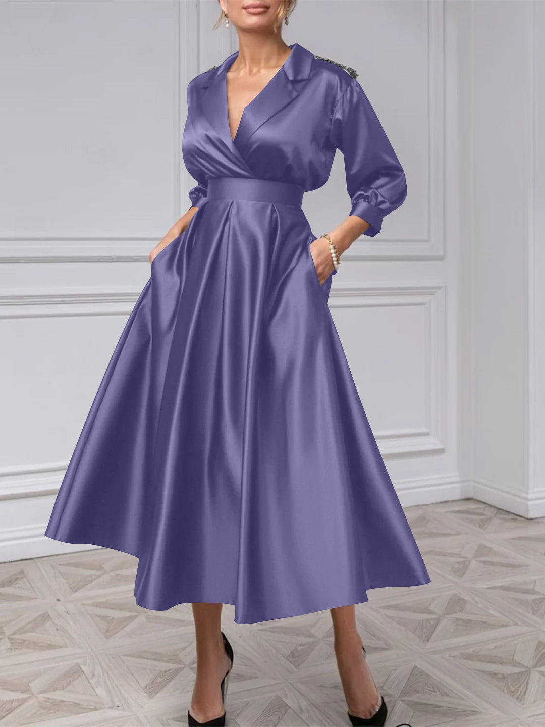 A-Line/Princess V-Neck 3/4 Sleeves Mother Of The Bride Dresses With Beading