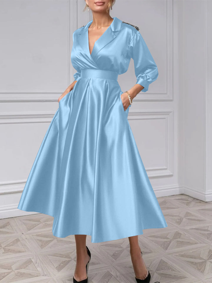 A-Line/Princess V-Neck 3/4 Sleeves Mother Of The Bride Dresses With Beading