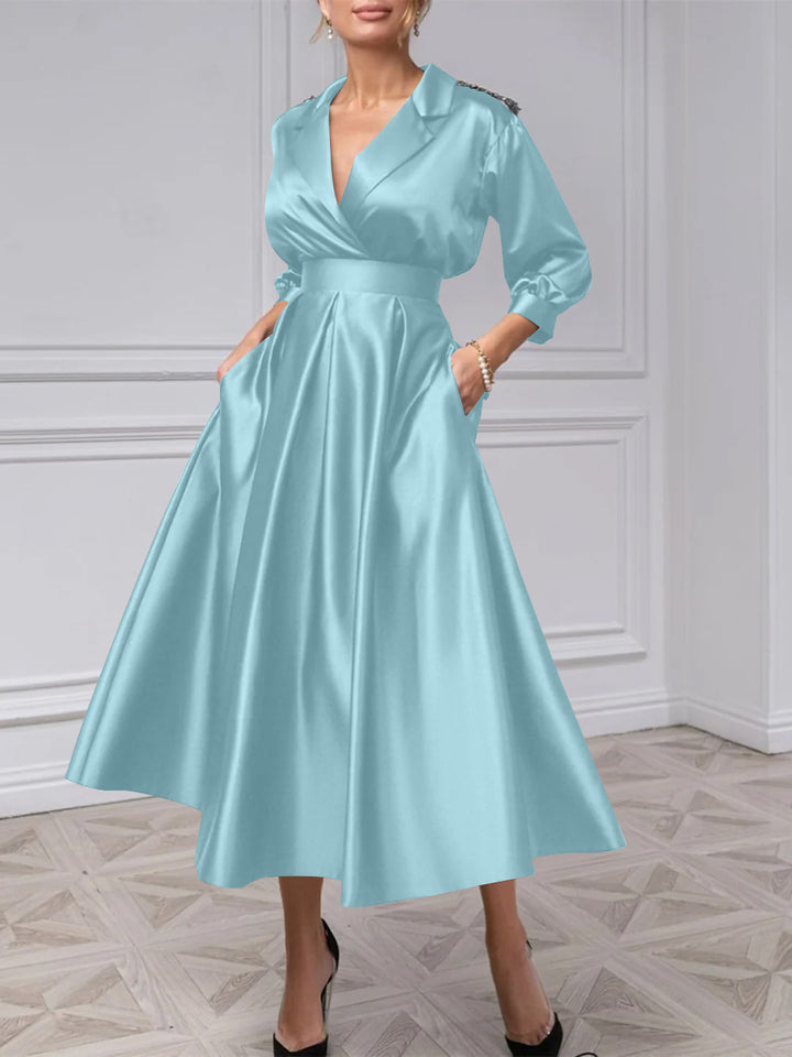 A-Line/Princess V-Neck 3/4 Sleeves Mother Of The Bride Dresses With Beading
