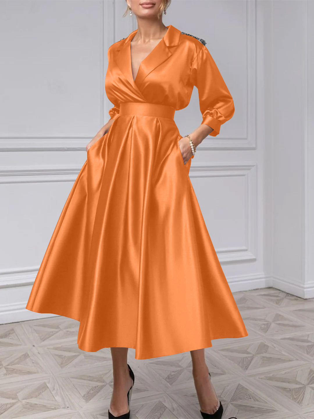 A-Line/Princess V-Neck 3/4 Sleeves Mother Of The Bride Dresses With Beading