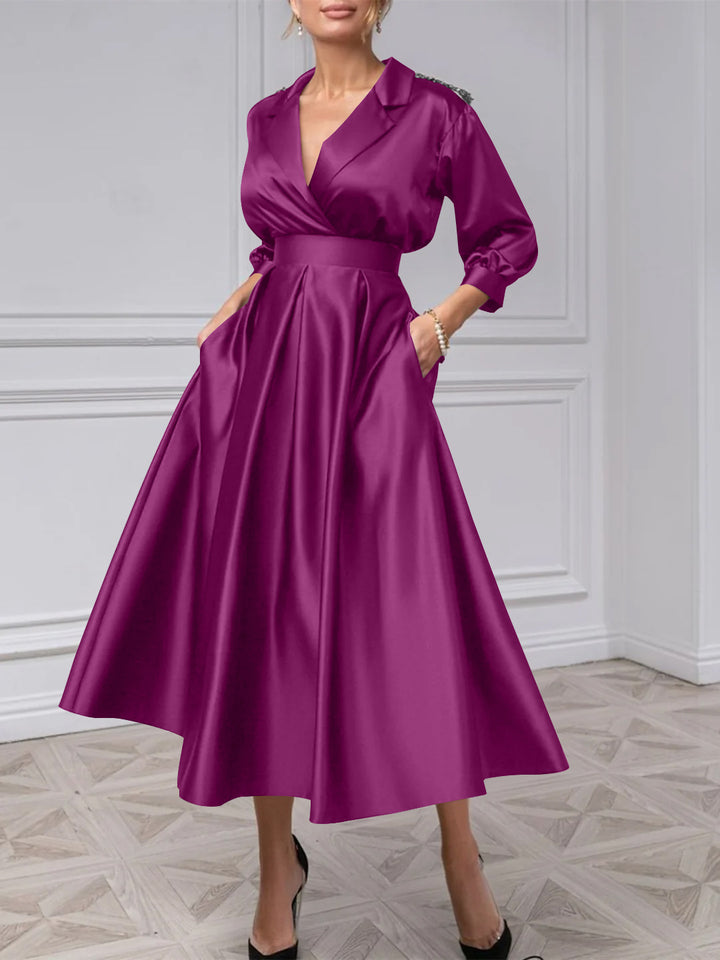 A-Line/Princess V-Neck 3/4 Sleeves Mother Of The Bride Dresses With Beading