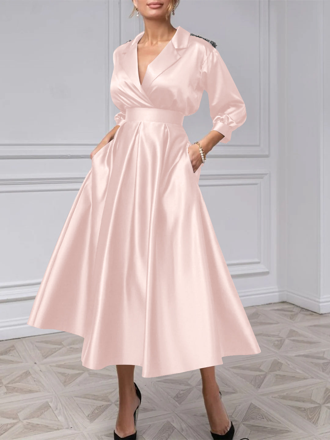 A-Line/Princess V-Neck 3/4 Sleeves Mother Of The Bride Dresses With Beading