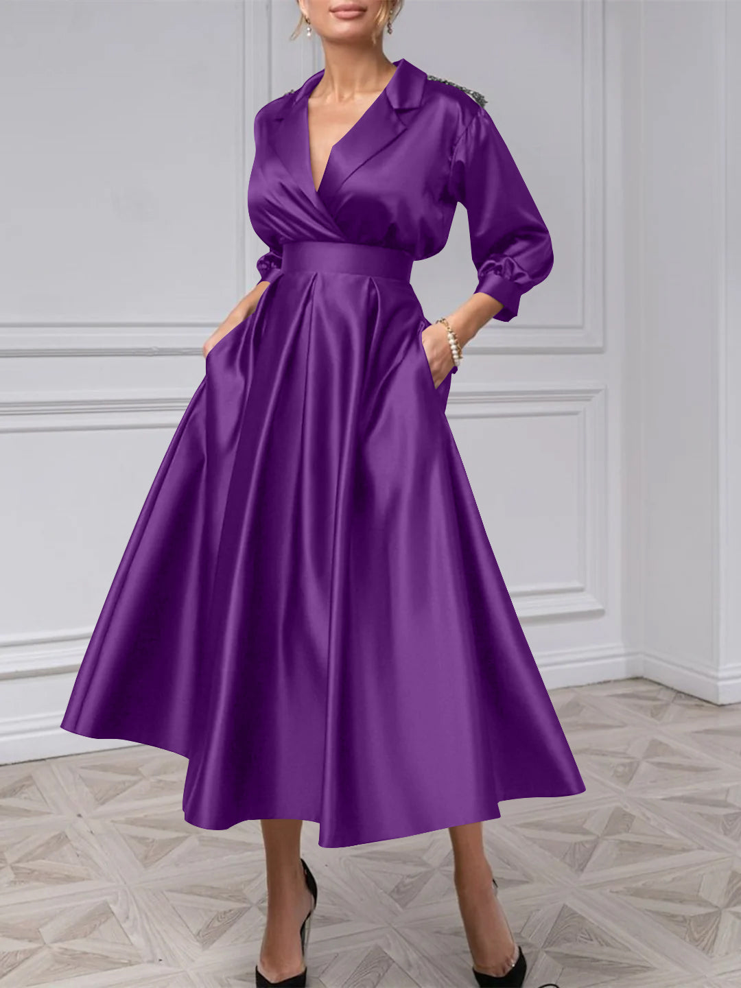 A-Line/Princess V-Neck 3/4 Sleeves Mother Of The Bride Dresses With Beading