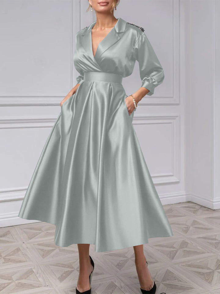 A-Line/Princess V-Neck 3/4 Sleeves Mother Of The Bride Dresses With Beading
