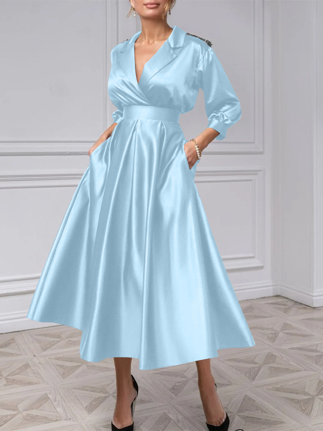 A-Line/Princess V-Neck 3/4 Sleeves Mother Of The Bride Dresses With Beading
