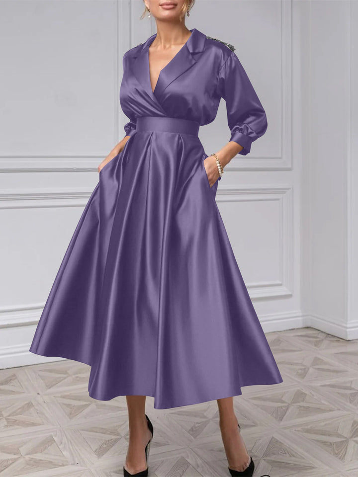 A-Line/Princess V-Neck 3/4 Sleeves Mother Of The Bride Dresses With Beading