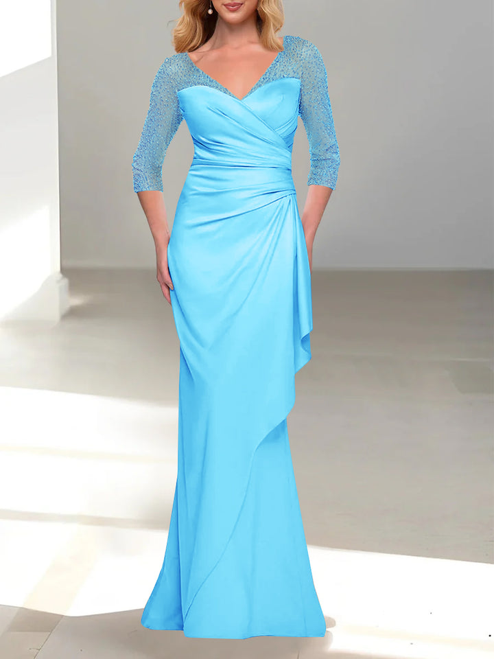 Trumpet/Mermaid V-Neck 3/4 Sleeves Mother Of The Bride Dresses with Beading