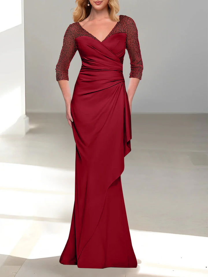 Trumpet/Mermaid V-Neck 3/4 Sleeves Mother Of The Bride Dresses with Beading
