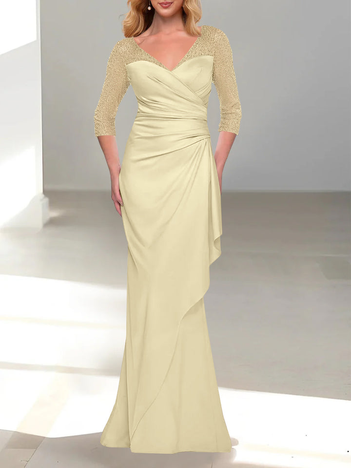 Trumpet/Mermaid V-Neck 3/4 Sleeves Mother Of The Bride Dresses with Beading