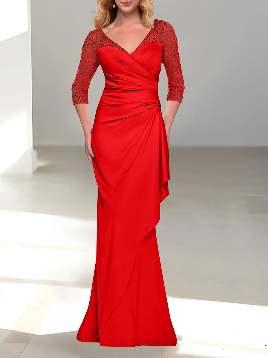 Trumpet/Mermaid V-Neck 3/4 Sleeves Mother Of The Bride Dresses with Beading