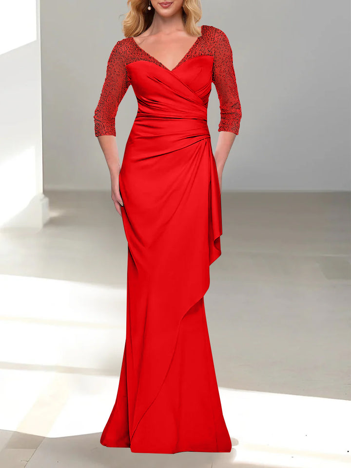 Trumpet/Mermaid V-Neck 3/4 Sleeves Mother Of The Bride Dresses with Beading