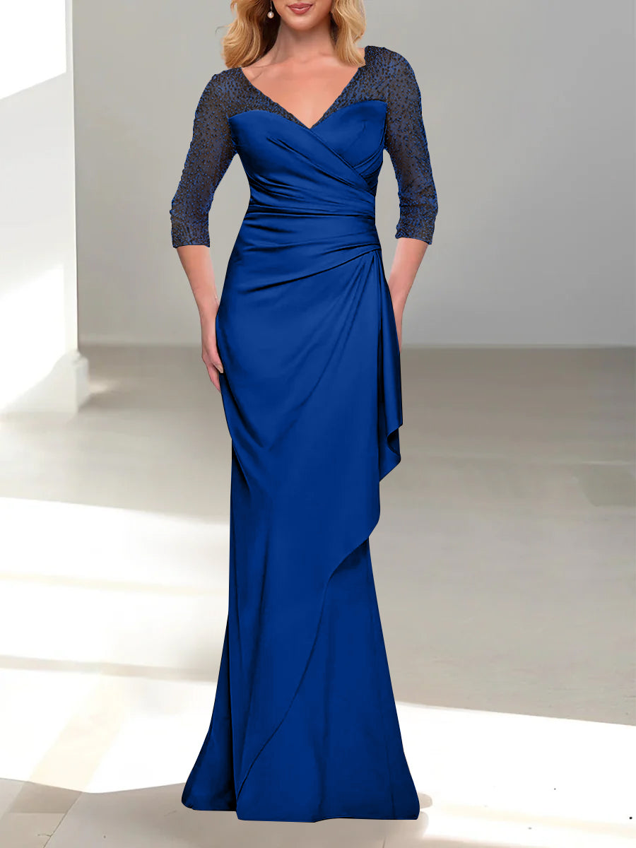 Trumpet/Mermaid V-Neck 3/4 Sleeves Mother Of The Bride Dresses with Beading