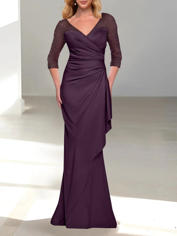 Trumpet/Mermaid V-Neck 3/4 Sleeves Mother Of The Bride Dresses with Beading