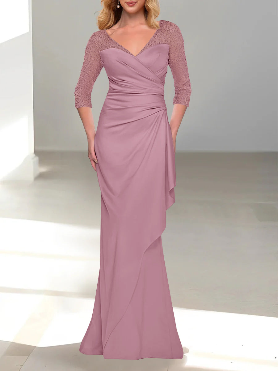Trumpet/Mermaid V-Neck 3/4 Sleeves Mother Of The Bride Dresses with Beading