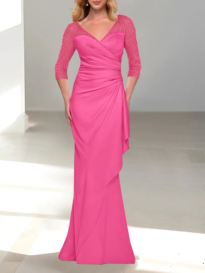 Trumpet/Mermaid V-Neck 3/4 Sleeves Mother Of The Bride Dresses with Beading